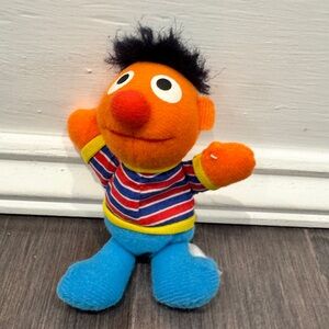 VINTAGE Sesame Street 4” in Ernie Small Orange and Blue Plush Toy Stuffed Animal